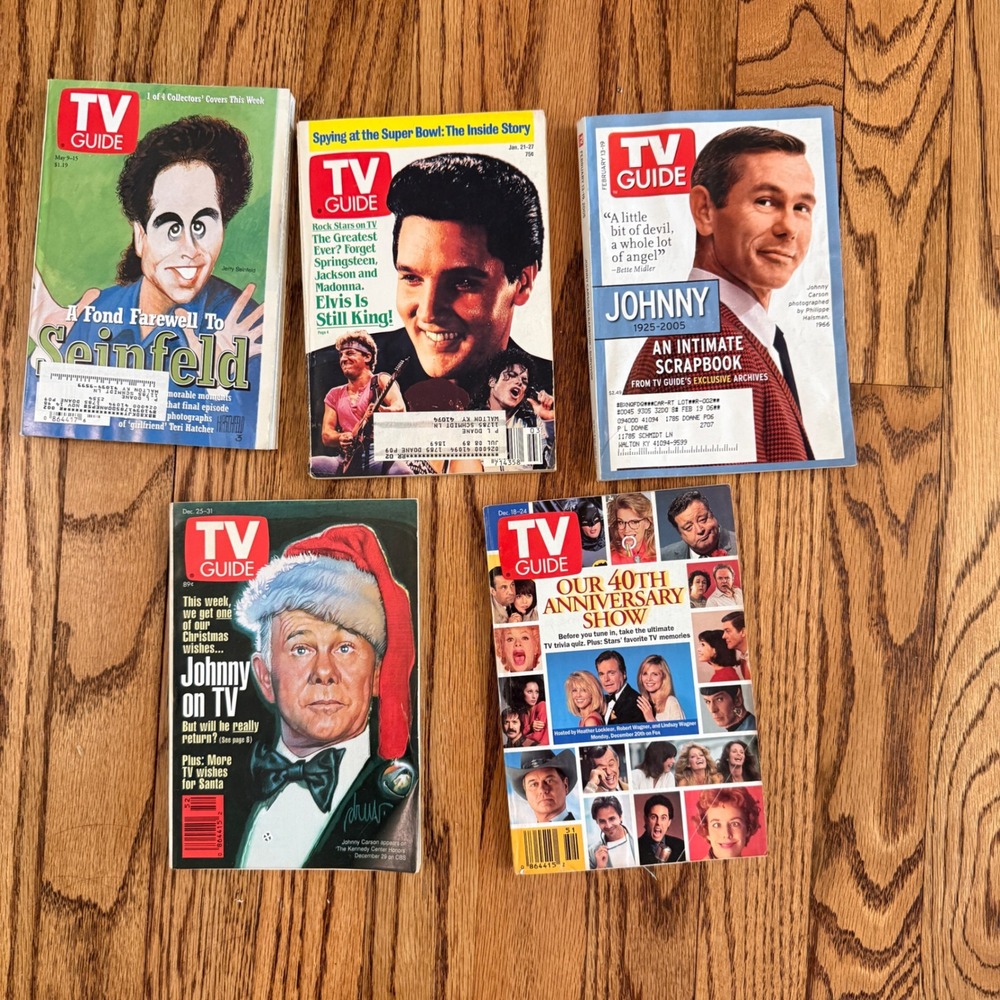 Vintage TV Guide Magazine Lot 5 Issues Seinfeld Elvis Johnny Carson 1989-2005